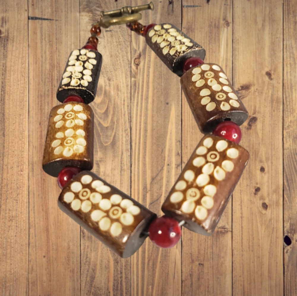 Brown Boho Wood beaded Bracelet Handcrafted by Queen2Bohemian